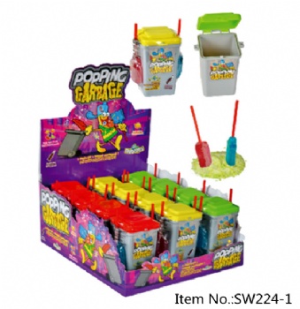 Rubbish bin dipper with poping candy